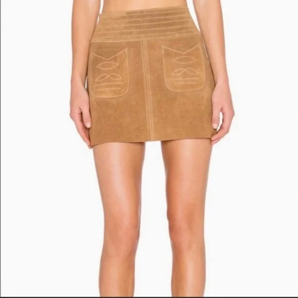 FREE PEOPLE FP Leather‎ Modern Love Mini Skirt 10 Brown Western Concert Festival